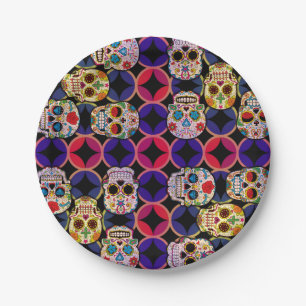 Sugar Skulls Pattern Paper Plate