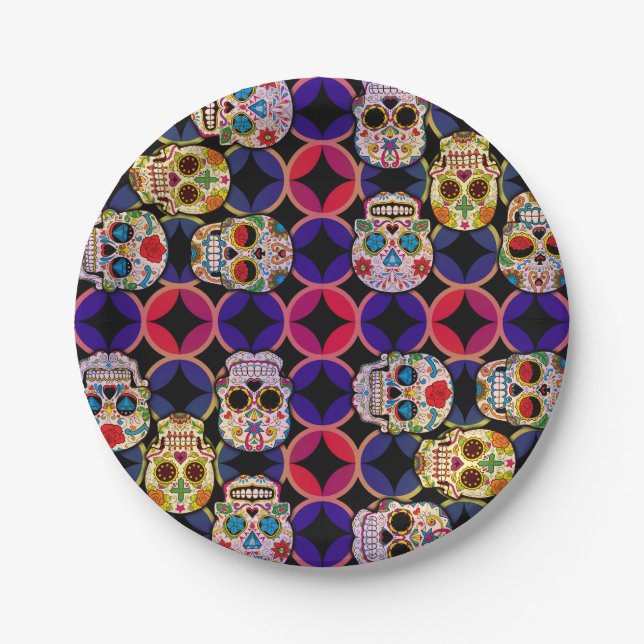 Sugar Skulls Pattern Paper Plate (Front)