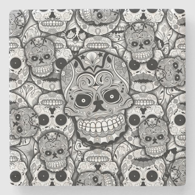 Sugar Skulls Pattern Stone Coaster (Front)