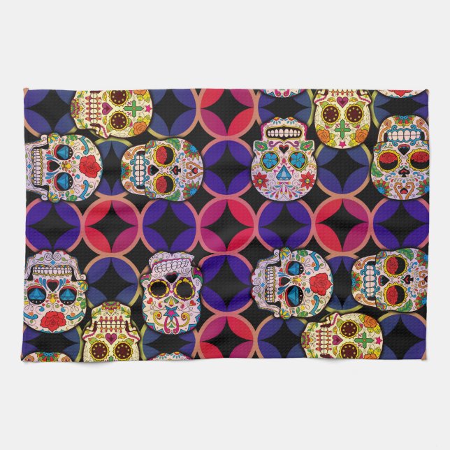 Sugar Skulls Pattern Tea Towel (Horizontal)
