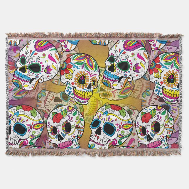 Sugar Skulls Pattern Throw Blanket (Front)