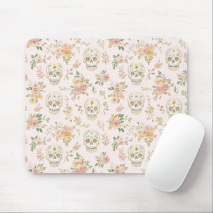 Sugar Skulls Peach Flowers Mouse Mat