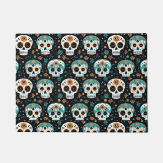 Sugar Skulls - Teal and Cinnamon Pattern Doormat