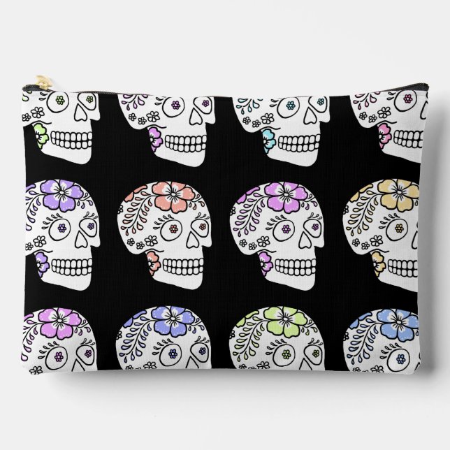 Sugar Skulls With Flowers Accessory Pouch (Front)