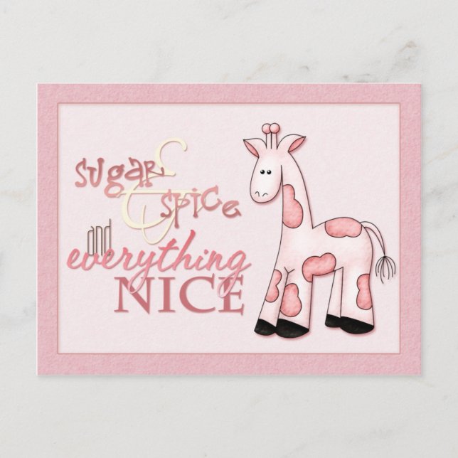 Sugar & Spice Baby Girl Pink Shower Invitation Postcard (Front)