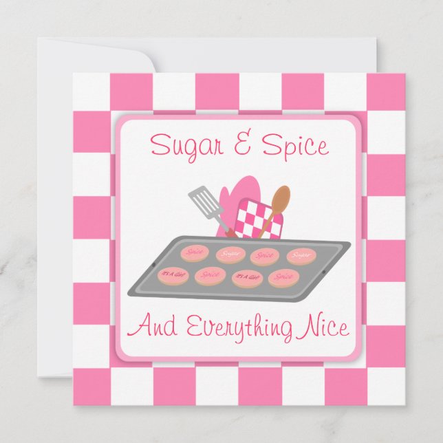 Sugar & Spice Pink Checkers and Cookie Baby Shower Invitation (Front)