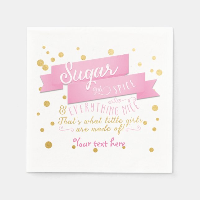 Sugar & Spice Pink & Gold Baby Shower Napkins (Front)