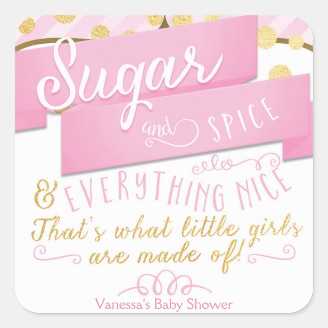 Sugar & Spice Pink & Gold Striped Favour Stickers (Front)