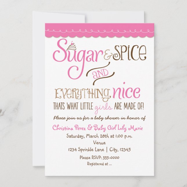 Sugar & Spice Typography Baby Shower Invitation (Front)
