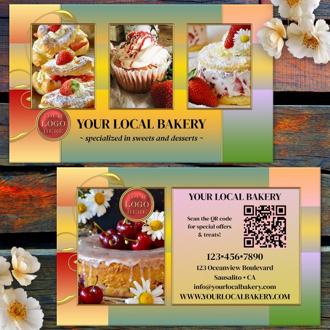Sugar Sweet Bakery Dessert Photo Logo QR Code Business Card (Creator Uploaded)