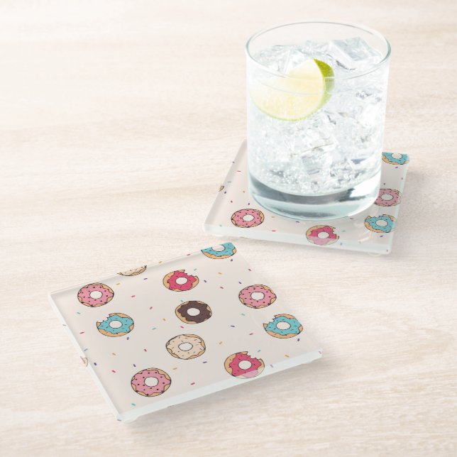 Sugar Sweet Doughnut Pattern Glass Coaster (Angled)