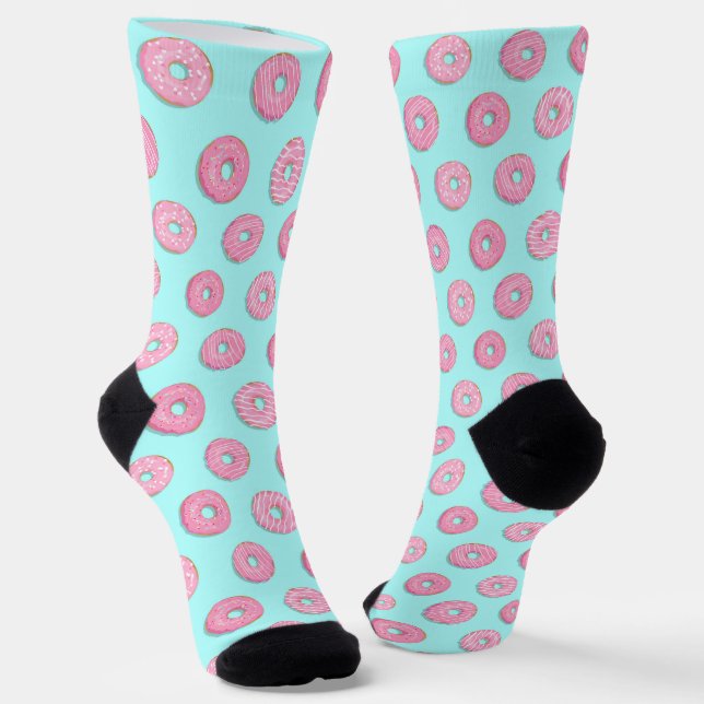 Sugar Sweet Pink Glazed Doughnuts Socks (Angled)