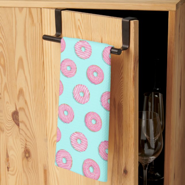 Sugar Sweet Pink Glazed Doughnuts Tea Towel (Thirds Fold)