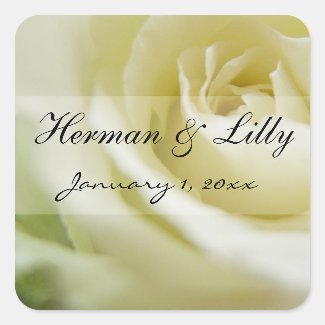 Sugar White Rose Personalised Wedding Square Sticker (Front)