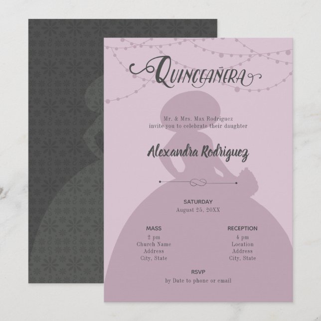 Sugared Plum & Steel Charro Silhouette Quinceanera Invitation (Front/Back)