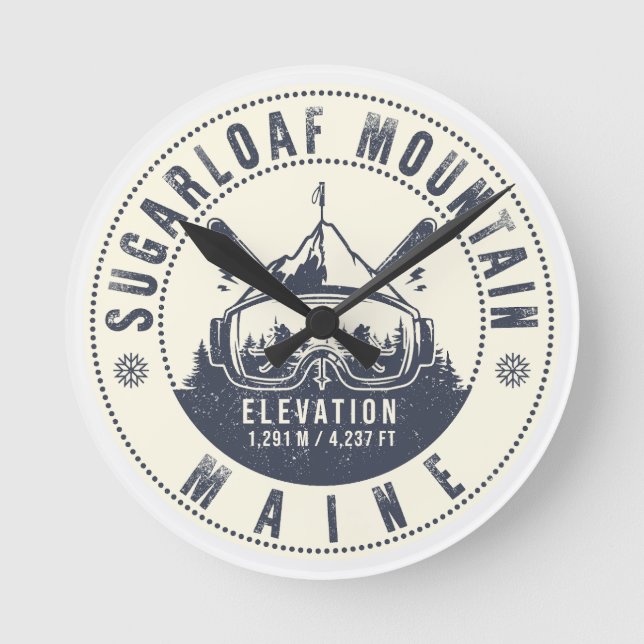 Sugarloaf Maine Mountain Vintage Ski Souvenir  Round Clock (Front)
