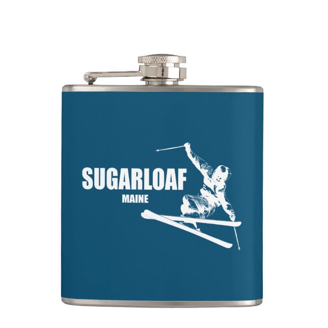 Sugarloaf Mountain Maine Skier Hip Flask (Front)