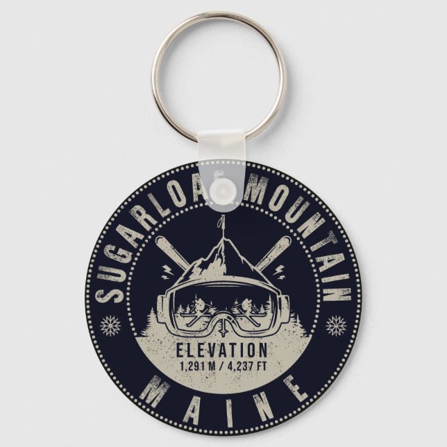 Sugarloaf Mountain Maine Vintage Skiing Souvenirs Key Ring (Front)