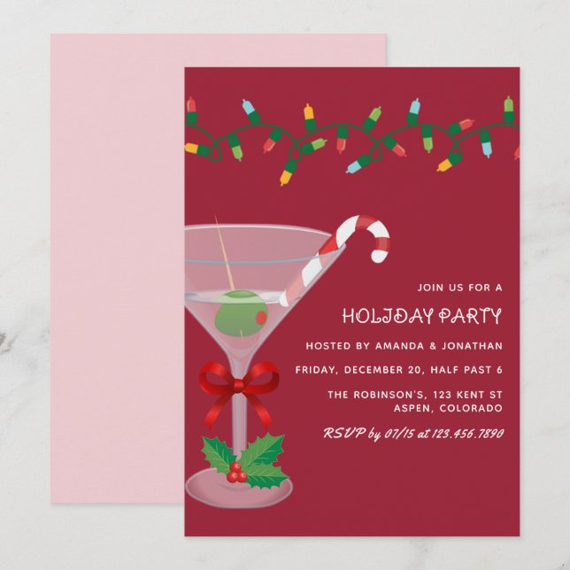 Sugarplum Blush Christmas Holiday Cocktail Party Invitation (Front/Back)
