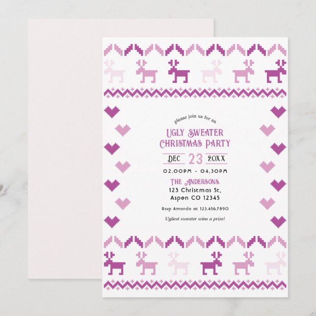 Sugarplum & Snow Knit Ugly Sweater Christmas Party Invitation (Front/Back)