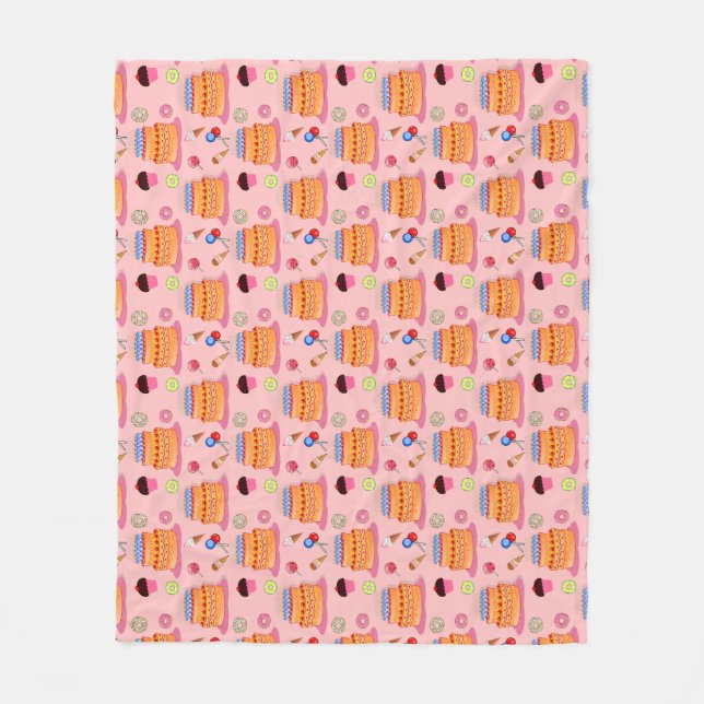 Sugary Delights: Cute Pastry Themed Pattern  Fleece Blanket (Front)