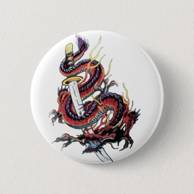 Sui Riu Japanese Dragon Katana 6 Cm Round Badge (Front)