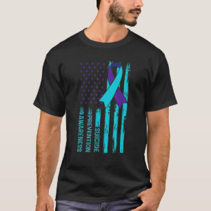 Suicide Awareness  American Flag Ribbon Mental Hea T-Shirt