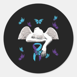 Suicide Awareness Angel Ribbon Butterflies Classic Round Sticker