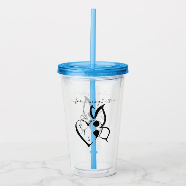 Suicide Awareness Butterfly Semicolon Heart Acrylic Tumbler (Front)