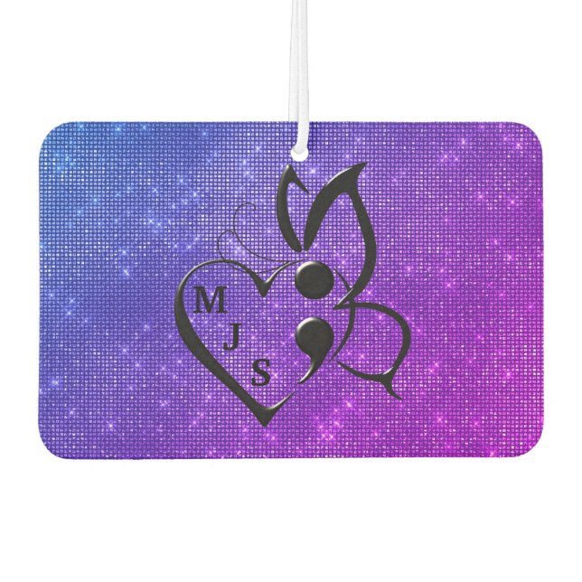 Suicide Awareness Butterfly Semicolon Heart Car Air Freshener (Front)