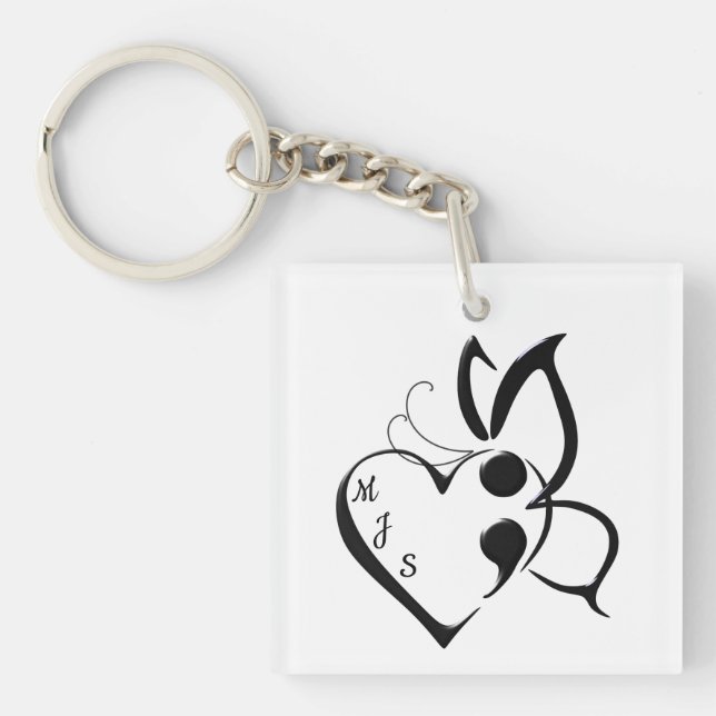 Suicide Awareness Butterfly Semicolon Heart  Key Ring (Front)