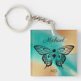 Suicide Awareness Butterfly Semicolon Name Initial Key Ring
