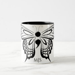 Suicide Awareness Butterfly Semicolon Two-Tone Coffee Mug