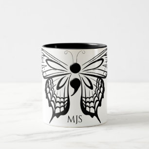 Suicide Awareness Butterfly Semicolon Two-Tone Coffee Mug