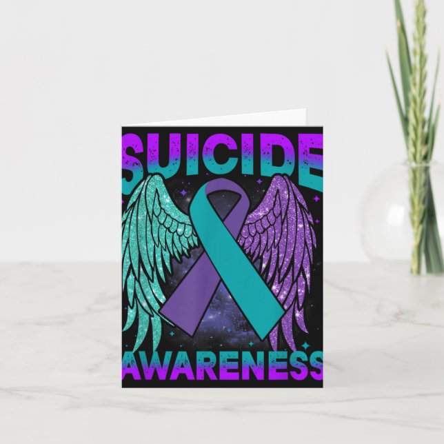 Suicide Awareness Clothing Wings Ribbon Suicide Pr Card (Front)