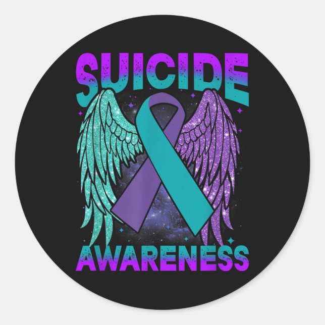 Suicide Awareness Clothing Wings Ribbon Suicide Pr Classic Round Sticker (Front)