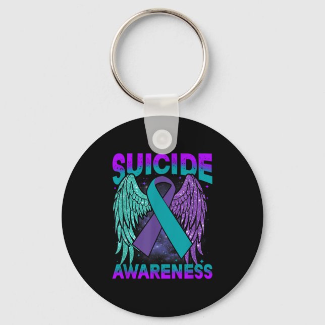 Suicide Awareness Clothing Wings Ribbon Suicide Pr Key Ring (Front)