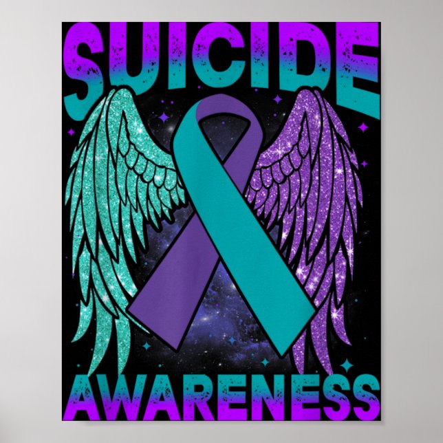 Suicide Awareness Clothing Wings Ribbon Suicide Pr Poster (Front)