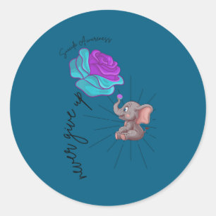 Suicide Awareness Flower Elephant Ribbon Graphic  Classic Round Sticker