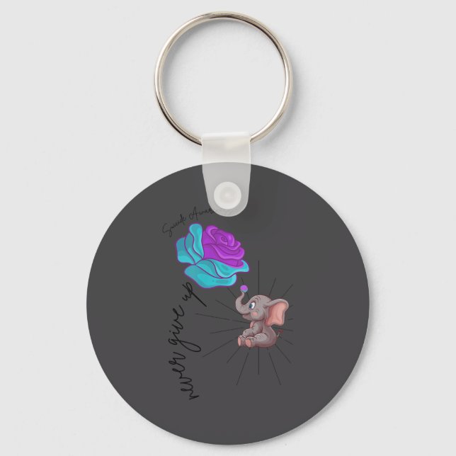 Suicide Awareness Flower Elephant Ribbon Graphic  Key Ring (Front)