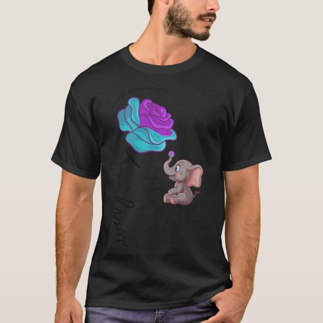 Suicide Awareness Flower Elephant Ribbon Graphic  T-Shirt (Front)