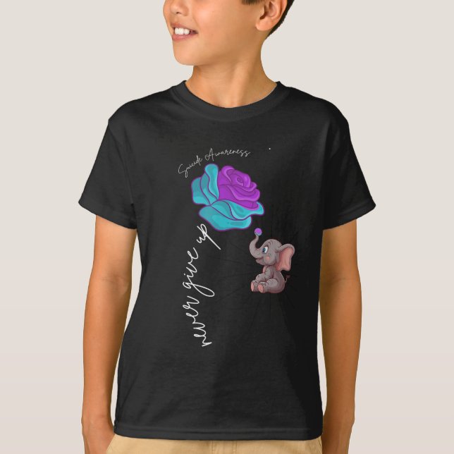 Suicide Awareness Flower Elephant Ribbon Graphic  T-Shirt (Front)
