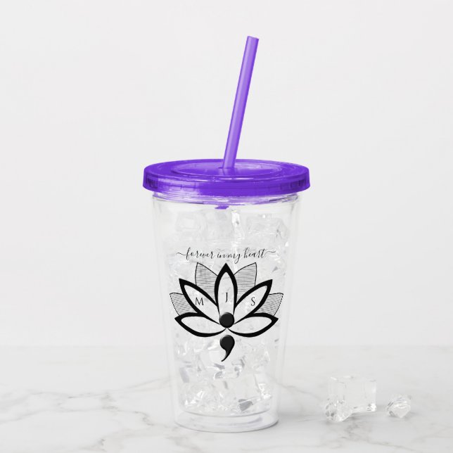 Suicide Awareness Flower Semicolon Initials Acryli Acrylic Tumbler (Back Ice)