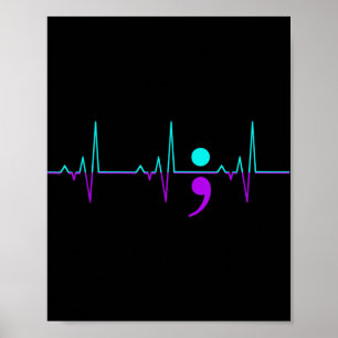 Suicide Awareness Heartbeat Happy Ribbon Support G Poster