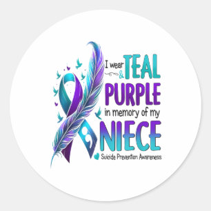 Suicide Awareness I Wear Teal Purple In Memory Of  Classic Round Sticker