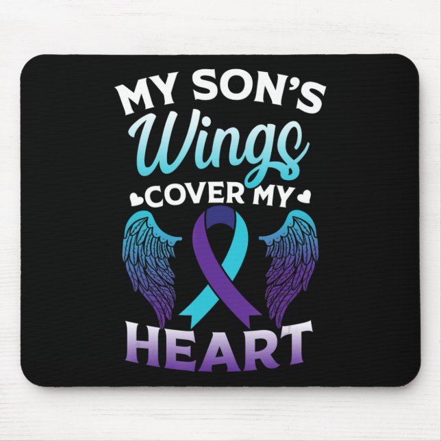 Suicide Awareness Memory of Son Wings Cover Heart  Mouse Mat (Front)