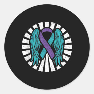 Suicide Awareness Prevention Angel Wings Teal Purp Classic Round Sticker