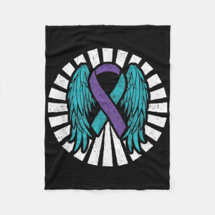 Suicide Awareness Prevention Angel Wings Teal Purp Fleece Blanket