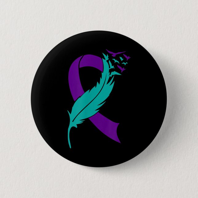 Suicide Awareness Prevention Purple Teal Ribbon  6 Cm Round Badge (Front)