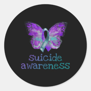 Suicide Awareness Purple Teal Butterfly Semicolon Classic Round Sticker